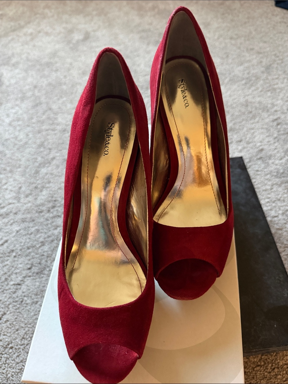 Style & Co. Red Suede Peep-Toe Heels